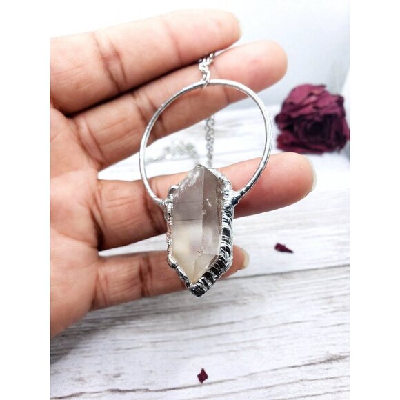 Quartz Statement Crystal Necklace Handmade Boho Jewelry - Picture 11 of 12